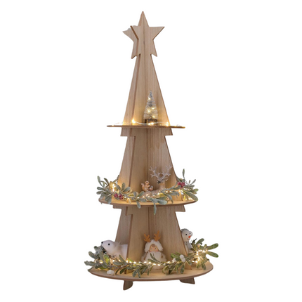Cheqo® Kerst Etagere - Hout - Kerstdecoratie - Kerstboom Etagere - Kerst Serveerplank - Serveertoren - Serveerschaal - Kerstontbijt - Kerstdiner