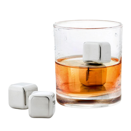 Cheqo® Whiskey Stones - Whiskey Stenen - Herbruikbare Ijsblokjes RVS - Herbruikbaar - 27x27x27 mm - Set van 4 - Roestvrijstaal