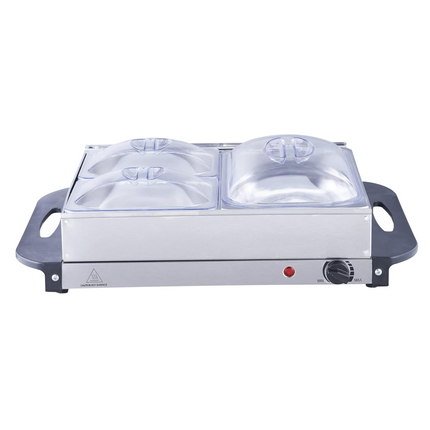 Cheqo® Elektrische Buffetwarmer met Warmhoudplaat - Warmhoudbakken - Warmhoudschalen - Voedsel Verwamer - 2x2.4 Liter - Geïsoleerde Handgrepen - Variabel Instelbare Temperatuur