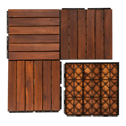 Cheqo® Natuurlijk Houten Terrastegels - Vlondertegel - 30x30cm - Balkontegels - Kliktegels voor Balkon - Snelle Montage - Terrasvlonder Tegels - Set van 9 - 0.81m2