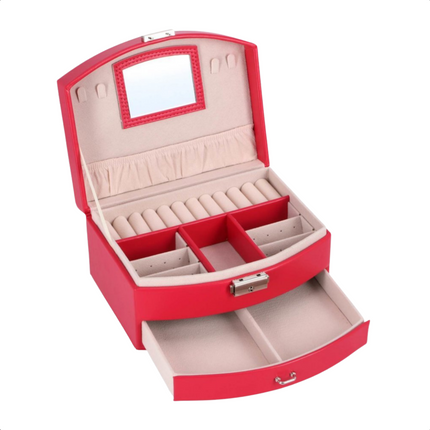 Cheqo® Roze Juwelendoos - Sieradendoos - Sieradenbox voor Kinderen - Sieradenhouder - Sieraden Organizer - Met Spiegel en Lade