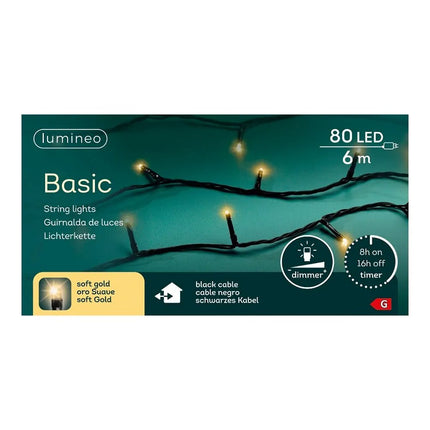 Lumineo Basic Led Snoer 80 Led'S 600 Cm Soft Gold Zwart