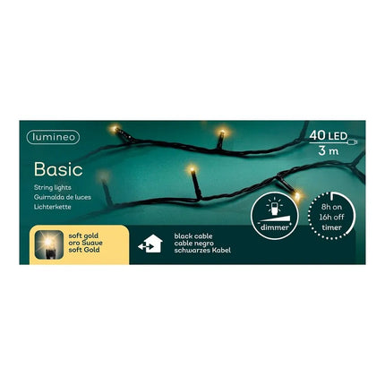 Lumineo Basic Led Snoer 40 Led'S 300 Cm Soft Gold Zwart