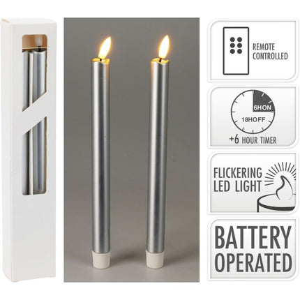 Overige Merken Led Dinerkaarsen 25 Cm Warm Wit Zilver 2 Stuks