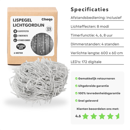 Cheqo® Ijspegel Lichtgordijn voor Buiten en Binnen - Licht Gordijn - Kerstverlichting - Kerstlampjes - Kerstboomverlichting - 600 cm - Warm Wit LED - Met Afstandsbediening - Waterdicht