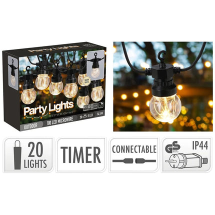 S.i.a. Led Feestverlichting 100 Micro Led'S 20 Bulbs 1450 Cm Warm Wit Zwart