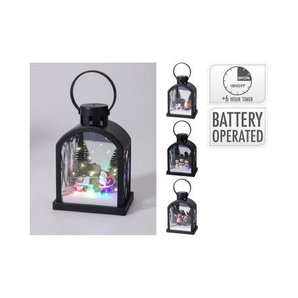 S.i.a. Kerst Led Lantaarn Met Tafereel Zwart Assorti