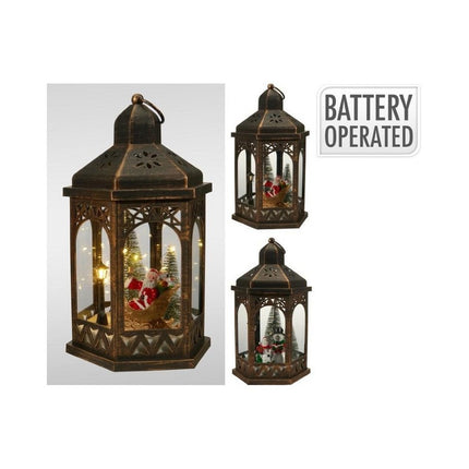S.i.a. Kerst Led Lantaarn Met Tafereel 32 Cm Metaal/Zwart/Goud Assorti