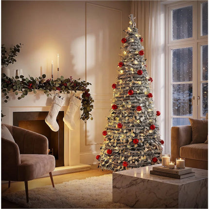 S.i.a. Decoratie Dennenboom Met Sneeuw En Ballen + Verlichting 180 Cm Groen/Wit/Rood