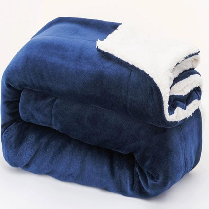 Cheqo® Sherpa Deken - Fleece Deken - Plaid - Woondeken - Bankdeken - Knuffeldeken - Sprei - Blauw - Dubbelzijdig - Extra Zacht en Warm - Pluizige Fleece Plaid voor Bank en Bed - voor Woonkamer - Winter - Tweepersoons - XXL Sofadeken