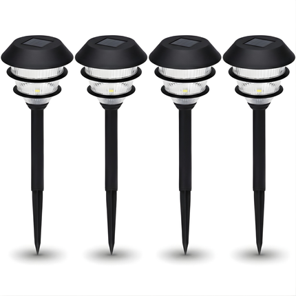 Cheqo® Solar Tuinverlichting - Solar Buitenlamp - Buitenlamp Zonne Energie - Solar Lamp Buiten - Solar Lampen Buiten - Solar Tuinlampen - Solar Priklampen - Solar Tuinverlichting Warm Wit - Zwarte Solar Buitenlamp - Solar Lampen Set 4