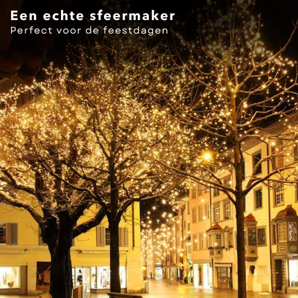 Cheqo® Kerstverlichting - Kerstboomverlichting - Kerstlampjes - 192 LED - 14.5M - Voor Binnen en Buiten - Timer - 8 Lichtfuncties - Lang Snoer - Extra Warm Wit - Sfeerverlichting - Feestverlichting - Op Batterijen