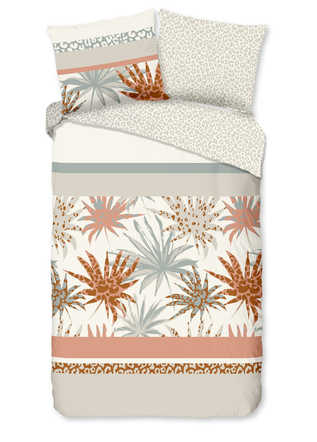 Cheqo® Dekbedovertrek 140x200/220 cm - Bladeren en Dierenprint - Multi - 1 Persoons - 100% Katoen - Oeko-Tex Gecertificeerd