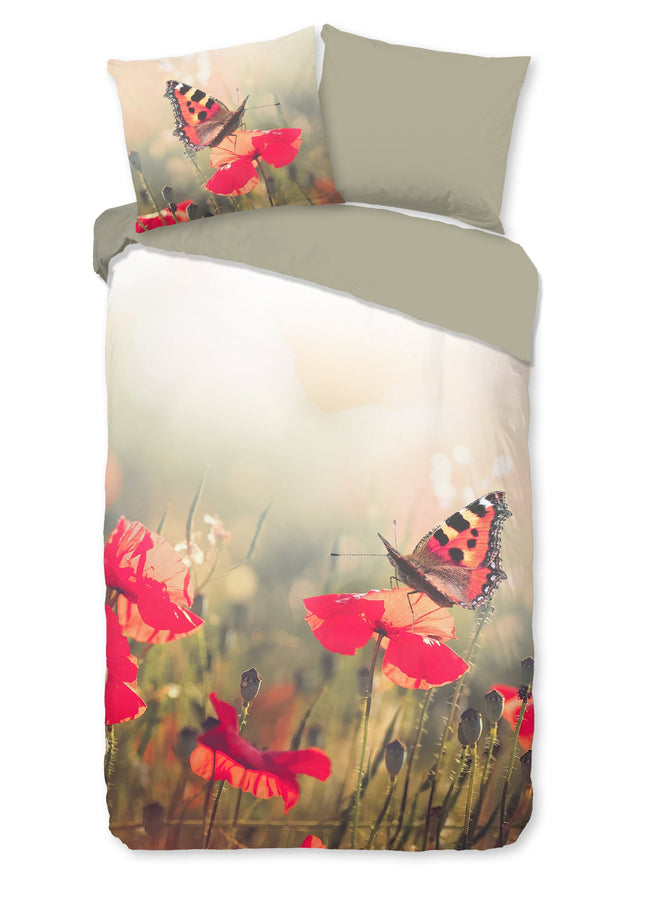 Cheqo® Dekbedovertrek 140x200/220 cm - Bloemen en Vlinders Print - Multi - 1 Persoons - 100% Katoen - Oeko-Tex Gecertificeerd