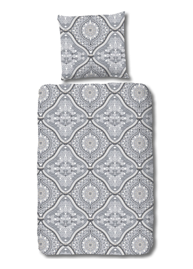 Cheqo® Dekbedovertrek 155x220 cm - Barok Print - Grijs - 1 Persoons - 100% Katoen - Oeko-Tex Gecertificeerd