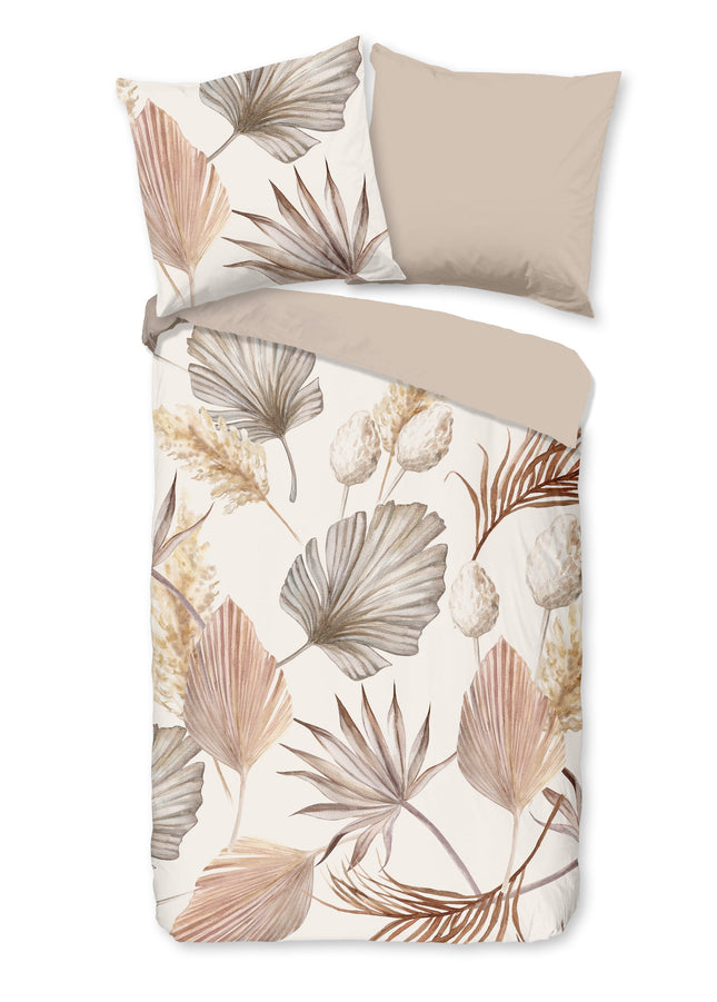Cheqo® Dekbedovertrek 155x220 cm - Bladeren Print - Zand - 1 Persoons - 100% Katoen - Oeko-Tex Gecertificeerd