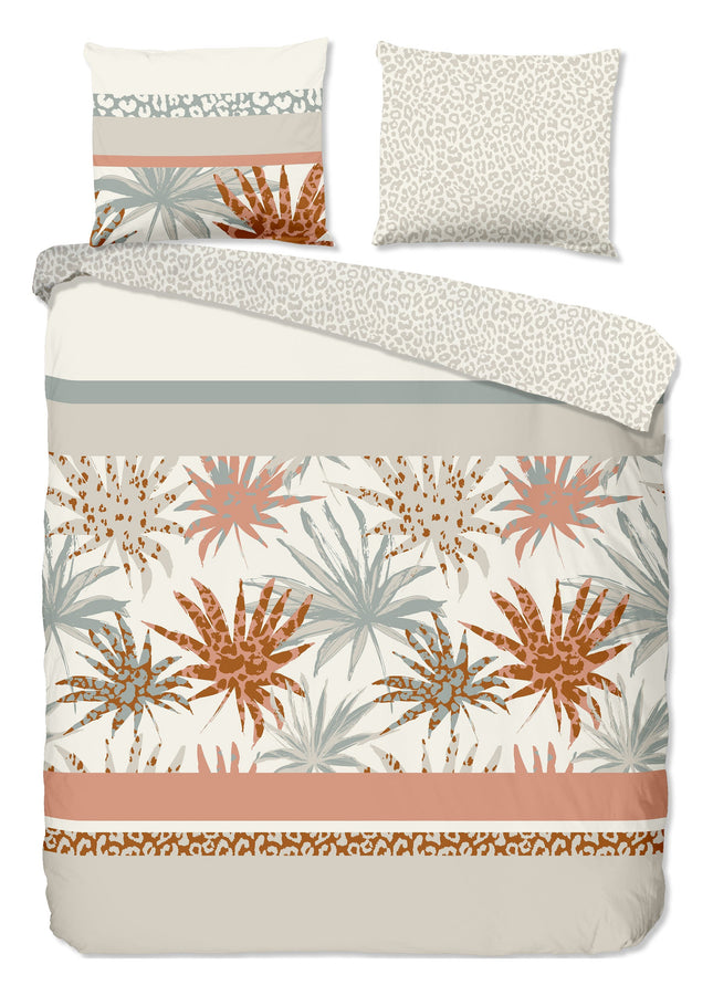 Cheqo® Dekbedovertrek 240x220 cm - Bladeren en Dierenprint - Multi - 2 Persoons - 100% Katoen - Oeko-Tex Gecertificeerd