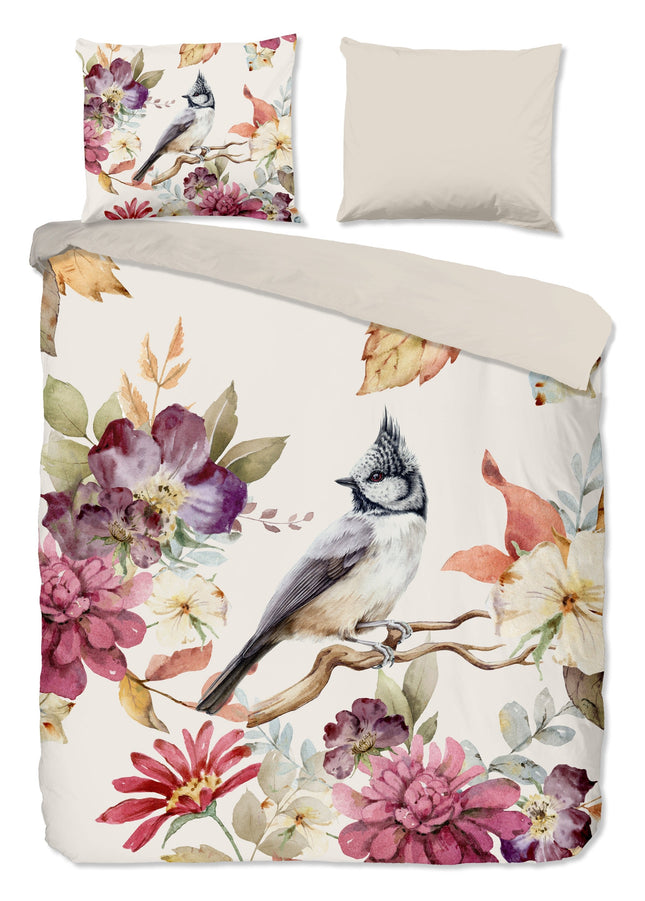 Cheqo® Dekbedovertrek 240x220 cm - Bloemen en Vogels Print - Multi - 2 Persoons - 100% Katoen - Oeko-Tex Gecertificeerd
