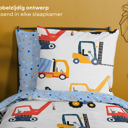 Cheqo® Kinderdekbedovertrek 135x200 cm - Voertuigen Print - Multi - 1 Persoons - 100% Katoen - Oeko-Tex Gecertificeerd