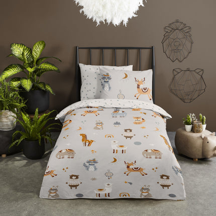Cheqo® Kinderdekbedovertrek 140x200/220 cm - Dieren Print - Multi - 1 Persoons - 100% Katoen - Oeko-Tex Gecertificeerd