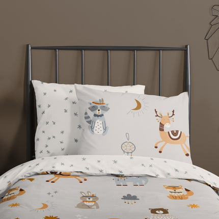 Cheqo® Kinderdekbedovertrek 140x200/220 cm - Dieren Print - Multi - 1 Persoons - 100% Katoen - Oeko-Tex Gecertificeerd