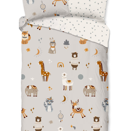 Cheqo® Kinderdekbedovertrek 140x200/220 cm - Dieren Print - Multi - 1 Persoons - 100% Katoen - Oeko-Tex Gecertificeerd