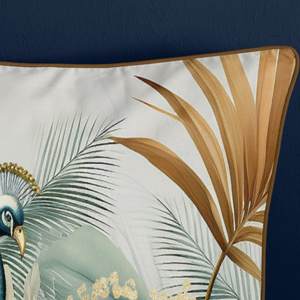 Cheqo® Luxe Satijnen Dekbedovertrek 155x220 cm - Pauwen en Bladeren Print - Multi - 1 Persoons - 100% Katoen-Satijn