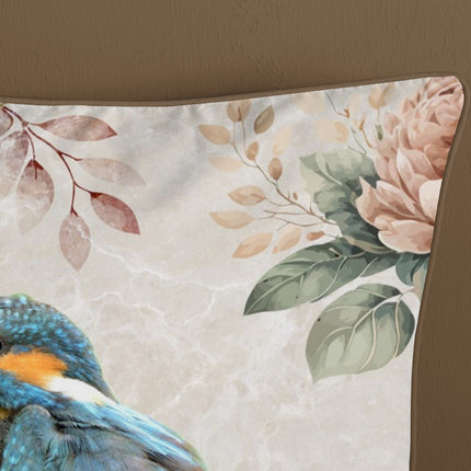 Cheqo® Luxe Satijnen Dekbedovertrek 200x220 cm - Bloemen en Vogels Print - Zand - 2 Persoons - 100% Katoen-Satijn