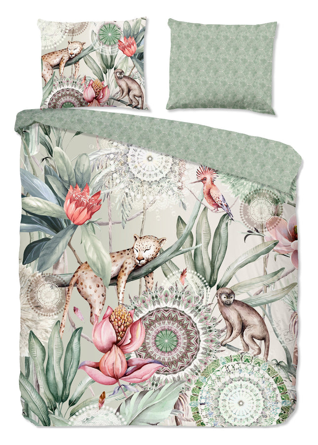 Cheqo® Luxe Satijnen Dekbedovertrek 200x220 cm - Tropische Print met Mandala's en Dieren - Multi - 2 Persoons - 100% Katoen-Satijn