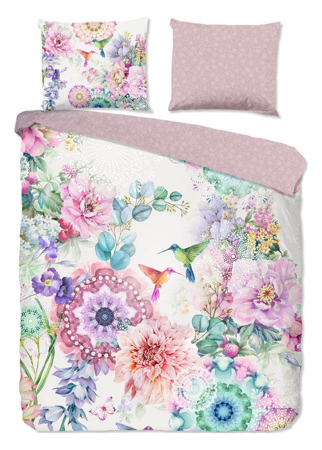 Cheqo® Luxe Satijnen Dekbedovertrek 240x220 cm - Mandala's en Bloemen Print - Multi - 2 Persoons - 100% Katoen-Satijn