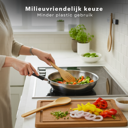 Cheqo® Bamboe Spatelset - 3-Delig - Keukenaccessoires - Duurzame Spatels - Milieuvriendelijk - Kookgerei Set - Hittebestendig - Lichtgewicht Ontwerp - Natuurlijke Uitstraling - Spatels Voor Koken - Bamboe Keukengerei