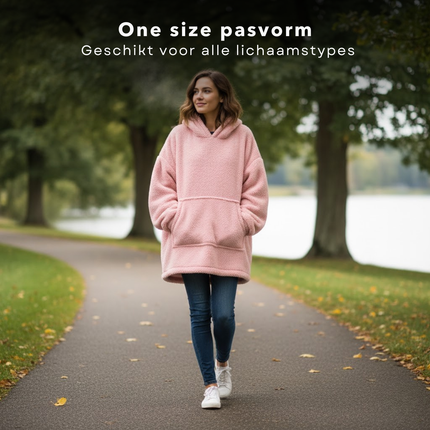 Cheqo® Hoodie Voor Vrouwen - Roze Hoodie - Oversized Hoodie - Teddy Polyester - One Size - Hoodie Deken - Roze Kleur - Comfortabele Hoodie - Casual Dameskleding - Warme Hoodie - Dames Hoodie - Trendy Damesmode - Oodie - Plaid