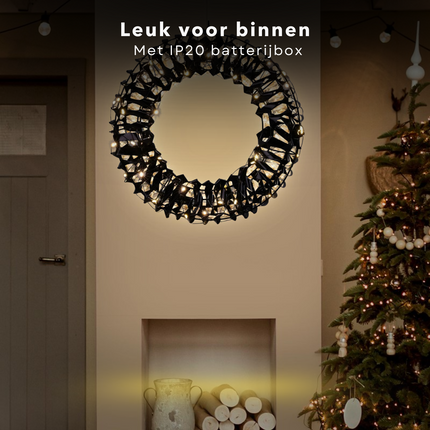 Cheqo® Verlichte Kerstkrans - 50 LED - Deurkrans met LED - Kerstkrans met Kerstlampjes - Ø30 cm - Warm Wit LED - Binnen & Buiten