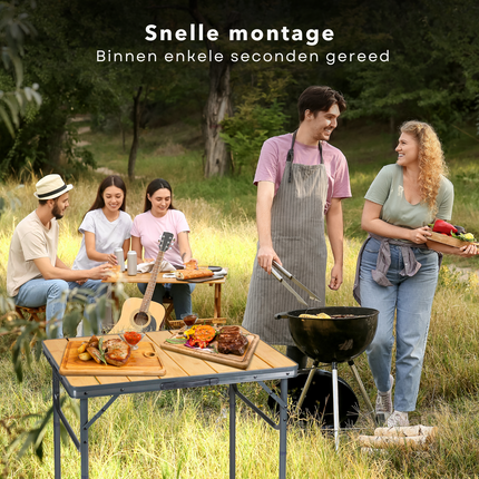 Cheqo® Klapbare Bamboe Campingtafel - Inklapbare Camping Tafel - Balkontafel - Tuintafel - Lichtgewicht en Opvouwbaar - Aluminium Frame