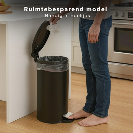 Cheqo® Pedaalemmer 30L – Mat Zwarte Prullenbak – 30 Liter Afvalemmer – Pedaalbediening – Anti-Slip Bodem – Uitneembare Binnenemmer – Keuken Afvalbak – Bijkeuken Prullenbak – Huishoudelijk Gebruik – Mat Zwart Design – Ruime Pedaalemmer