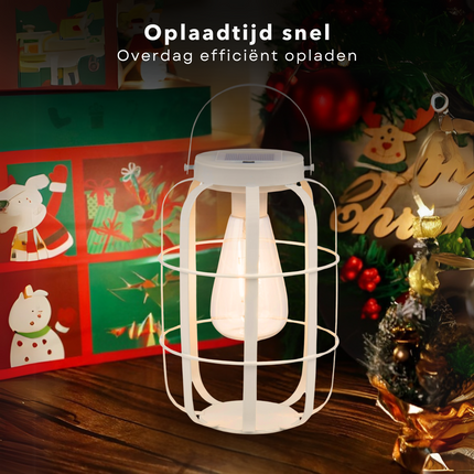 Cheqo® Solar Lantaarn - Witte Sfeerverlichting - 22cm Decoratieve Buitenlamp - Tuinverlichting -  Solar Lantaarns voor Buiten - Tuinverlichting op Zonne Energie - Tuin Lamp Lantaarn Hangend