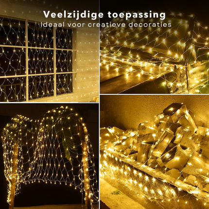 Cheqo® Netverlichting LED - Lichtgordijn - Lichtnet voor Buiten - Kerstverlichting - Kerstlampjes - Warm Wit 320 Lampjes - 300x150 cm - Buitenverlichting IP44