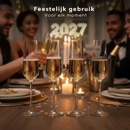 Cheqo® Champagneglazen - Champagne Glazen - Champagneglas - Champagne Flutes - Champagne Flute Glazen - Champagnefluiten - Flute Glazen - Fluitglas - Fluitglazen - Prosecco Glazen - Cava Glazen