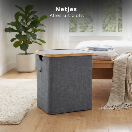 Cheqo® Wasmand - Wasmand met Deksel - Opvouwbare Wasmand - Wasmand met Klep - Blauwe Wasmand - Wasmand Badkamer - Wasmand Slaapkamer - Wasmand Wasruimte - Wasmand voor Wasgoed - Wasmand voor Handdoeken - Wasmand voor Beddengoed