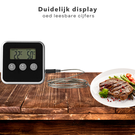 Cheqo® Digitale Kernthermometer - Voedselthermometer - Keukenthermometer - Nauwkeurige Vleesthermometer RVS - Voor BBQ en Oven