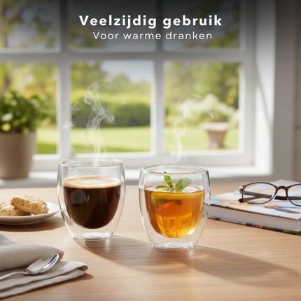 Cheqo® Dubbelwandige Cappuccino Glazen - Cappuccino Glazen - Dubbelwandige Koffieglazen - Dubbelwandige Glazen - Koffieglazen