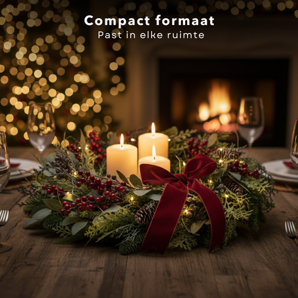 Cheqo® Kerstkrans Bordeaux - Kerstkrans Met Dennenappels - Groene Takken En Bladeren - Bordeauxrode Besjes - Natuurlijke Dennenappels - Ø50 CM - Kerstsfeer In Huis - Voordeur Decoratie - Kerst Krans - Deurkrans