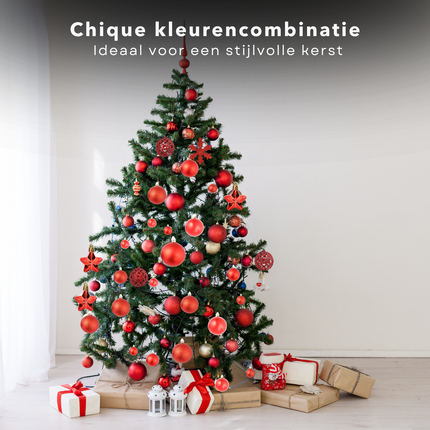 Cheqo® 111-delige Kerstballenset - Kerstballen Set - Onbreekbaar Polystyreen - Rode Versiering - Verschillende Maten