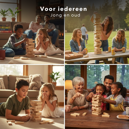 Cheqo® Stapeltoren Spel - Houten Stapeltoren - Stapeltoren - Toren Spel - Houten Toren Spel - Wiebeltoren Spel - Tuimeltoren Spel - Stapelspel - Houten Stapelspel - Reuzen Toren Spel - Reuzen Stapeltoren