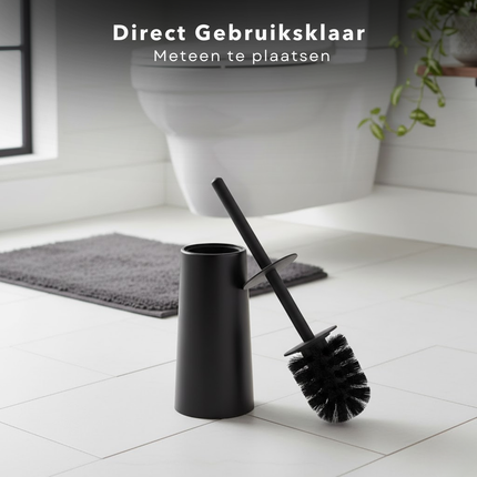 Cheqo® Toiletborstel Met Houder - Mat Zwart Toiletborstel - Modern Design WC Borstel - Gesloten Model Toiletborstel - Stevige Borstelharen - Geschikt Voor Toilet - Geschikt Voor Badkamer - Kunststof Toiletborstel - Toilet Borstel
