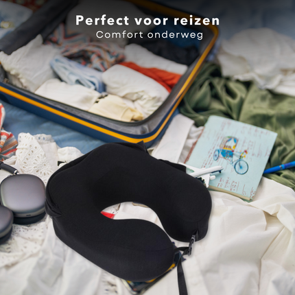 Cheqo® Luxe Nekkussen Vliegtuig en Auto met Capuchon - Reiskussen met Capuchon - Ergonomisch en Wasbaar