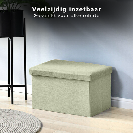Cheqo® Opvouwbare Poef Met Opbergruimte - Groen - Grote Opbergbox - Organizer - Voetenbankje - Hocker - MDF en Katoen