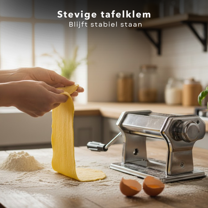 Cheqo® Pasta Machine - Pastamaker - Verse Pasta Maken - Roestvrijstaal - Handmatige Bediening - Tafelklem - Spaghetti Maken - Fettuccine Snijden - Lasagne Vellen - Ravioli Maken - 9 Standen - Pastadikte Instellen - Pastamachine