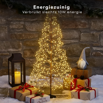 Cheqo® Kerstboom LED - Kerstverlichting Buiten - Warm Wit Licht - Micro LED-Lampjes - Spatwaterdicht IP44 - Buiten Kerst Verlichting - Tuinverlichting Kerst - 150 CM Hoogte - Sfeervol Licht - Lichtboom