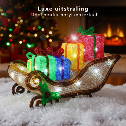 Cheqo® Kerstfiguur Arreslee Met Led - 40 cm - Kerstverlichting Binnen En Buiten - IP44 - Led Verlichting - Kerstdecoratie - Timer Functie - Energiezuinig - Spatwaterdicht - 40 Leds - Acryl Materiaal - Kerstversiering